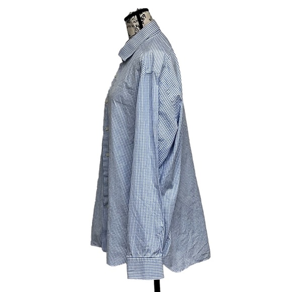 Saks Fifth Avenue Button Down Shirt Mens 17.5 Custom Made Blue Checkered Gingham - Picture 4 of 11